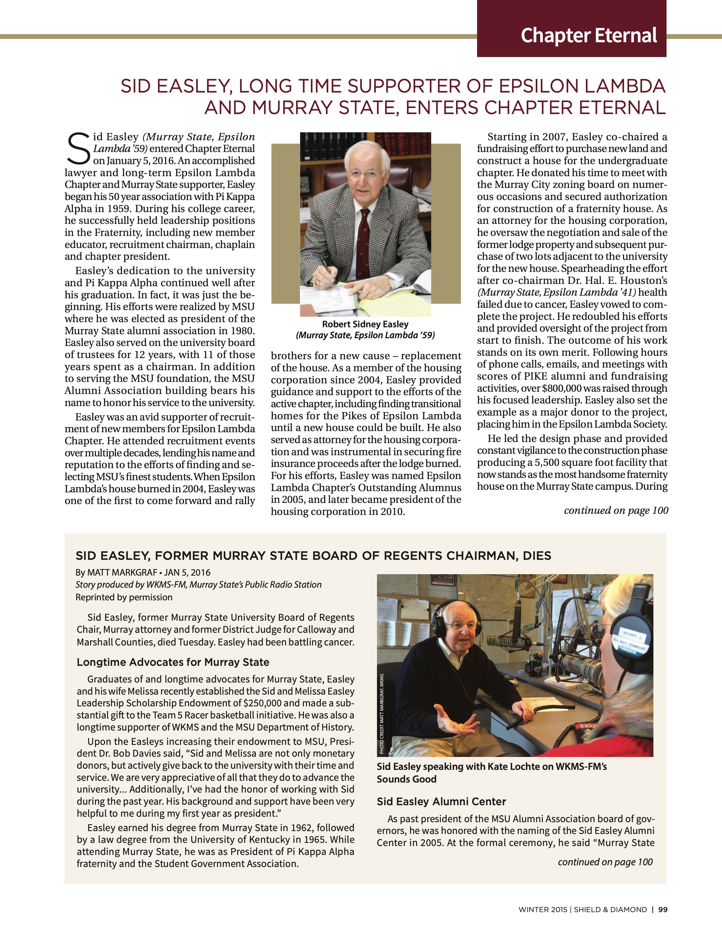 Chapter Eternal, Spring 2016